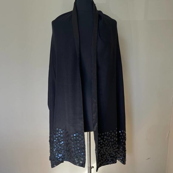 BLACK Sequin Beaded Lined Long Shawl Wrap Scarf Formal Wedding Cocktail - Picture 2 of 7